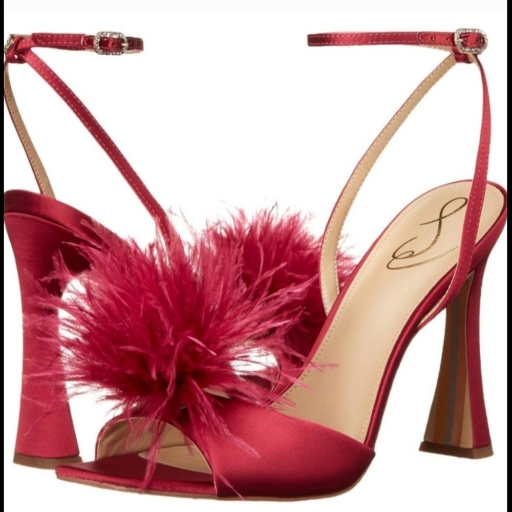 Elegant Red Feathered Women's Heels